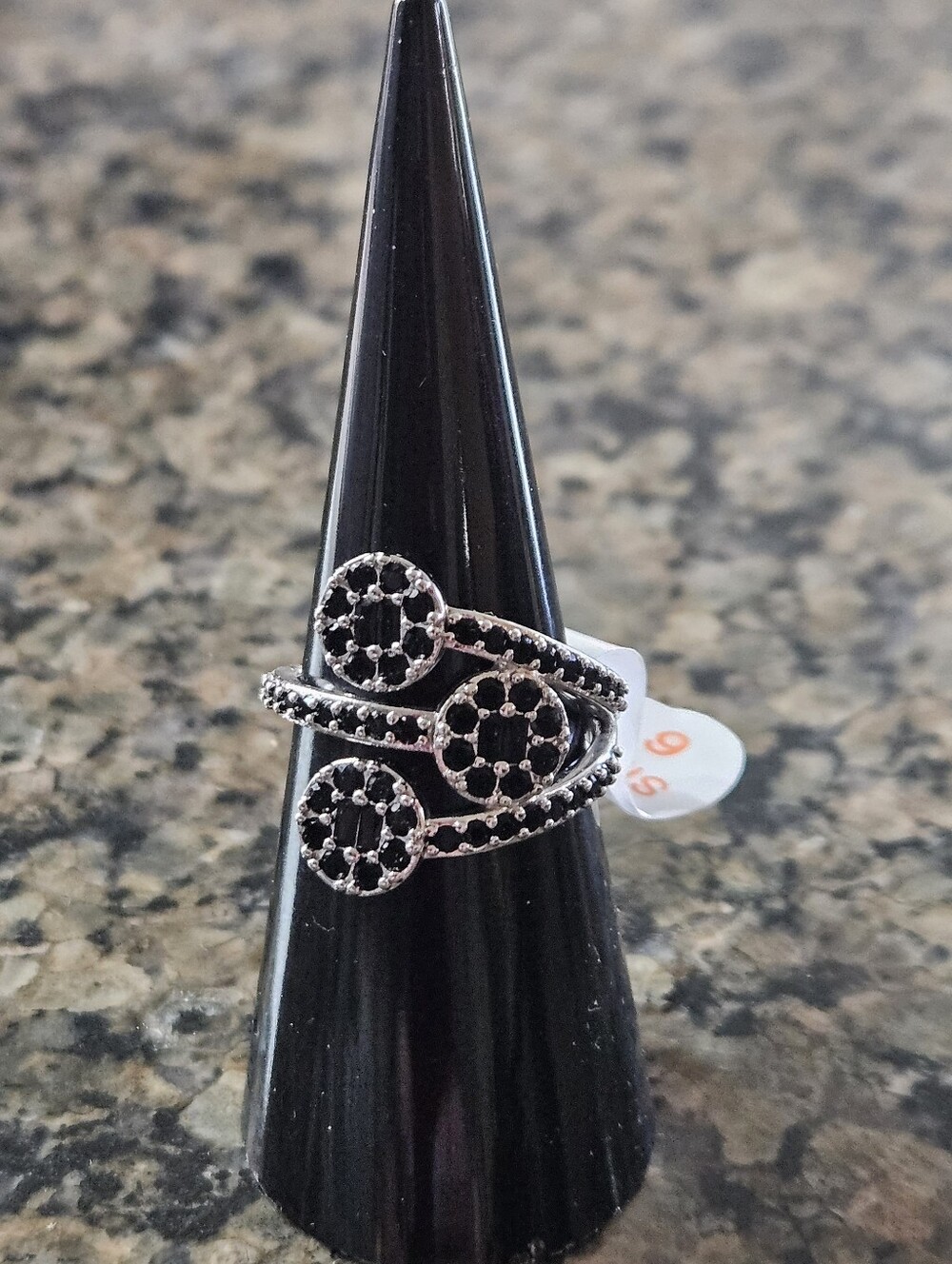 Bomb Party RG61893 "Triple Threat" Black Onyx Cubic Zirconia Sz 6